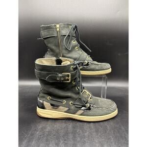Sperry Top-Sider Womens 9309246 Huntley Zip Buckle Boat Black Boots Size 7